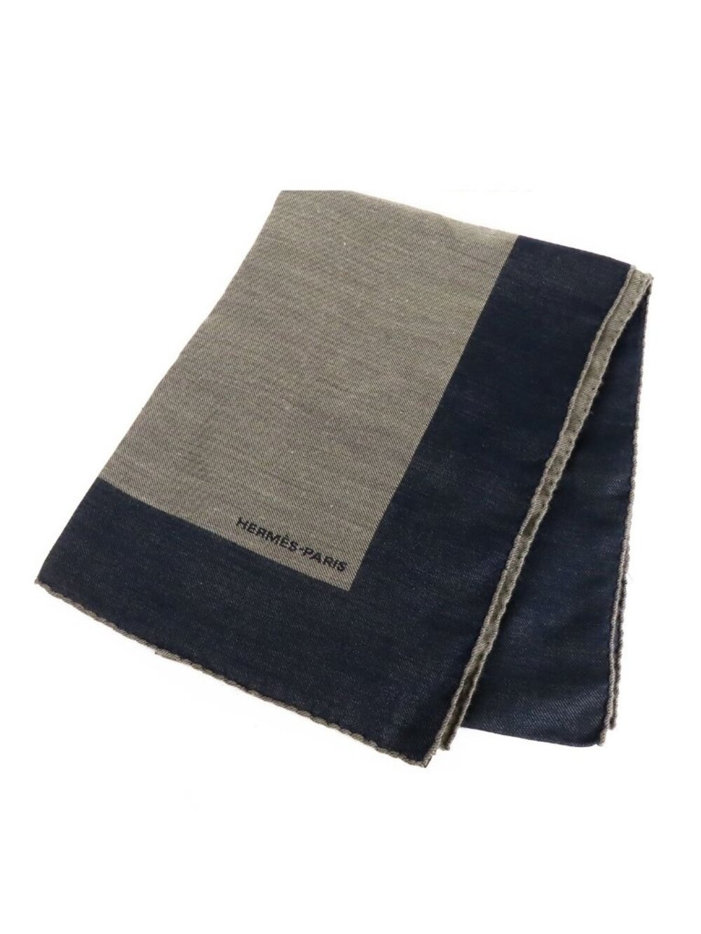 Hermes Shawl Gray Navy Cotton Cashmere Scarf